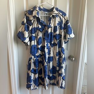 Blue Floral Button-Front Shirt Dress